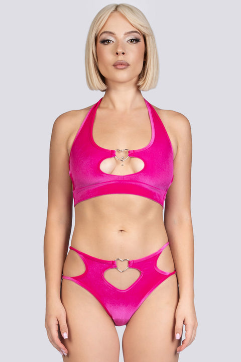 Pink Bombshell Heart Ring Halter Top - Velvet Stripper Outfit