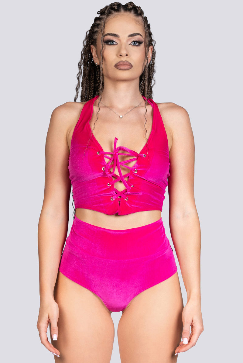 Pink Bombshell Velvet Corset Top Stripper Outfit