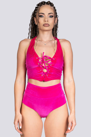 Pink Bombshell Velvet Corset Top Stripper Outfit