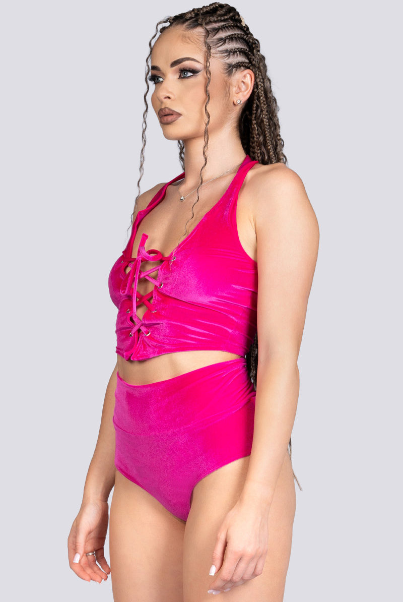 Pink Bombshell Velvet Corset Top Pole Wear