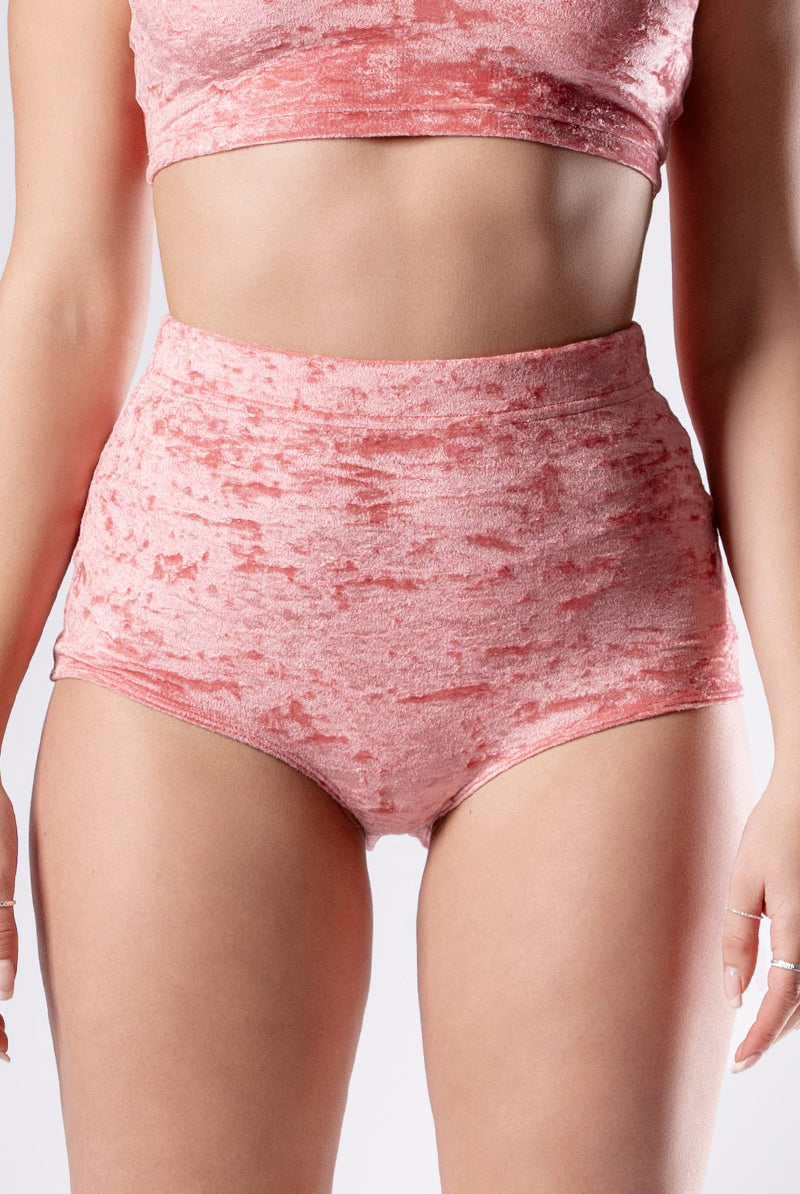 pink-champagne-booty-shorts-set-pink-velvet-close-front-view