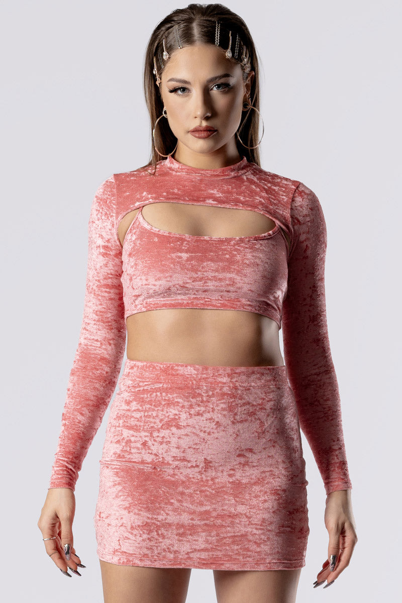 Pink Champagne Velvet Mini Skirt