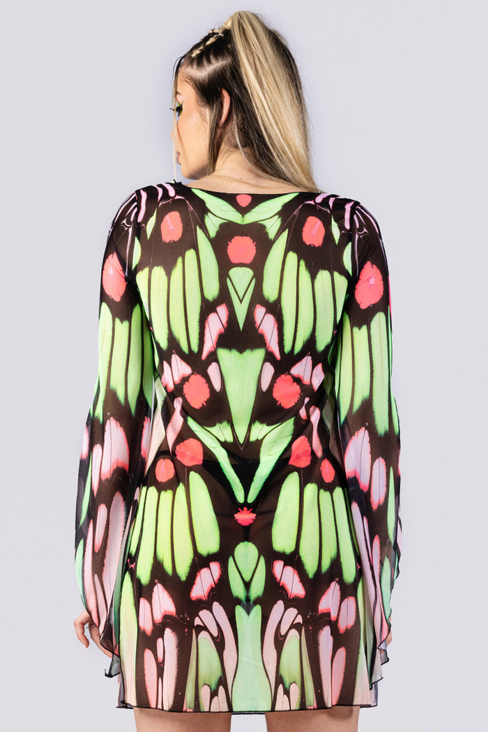 Rave Outfit Pink Forester Mesh Slit Mini Dress Back View