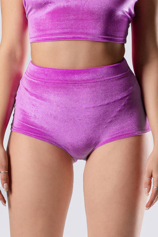 Rave Outfit Pink Orchid Booty Shorts Pink Velvet Close Front View