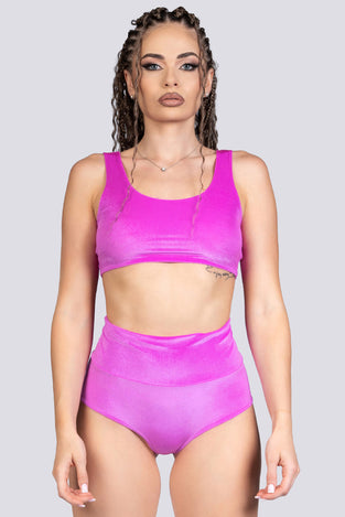 Pink Orchid Velvet Bra Crop Top - Stripper Outfit