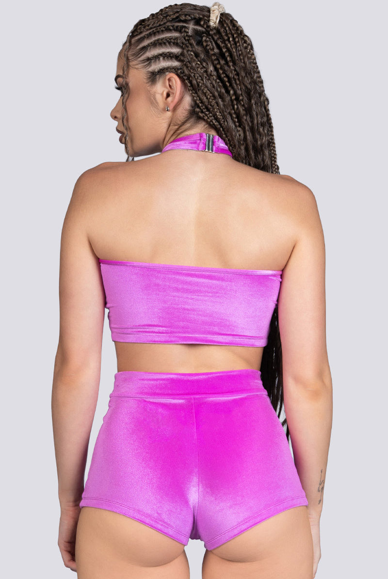 Pink Orchid Velvet Criss Cross Halter Top - Exotic Dancewear