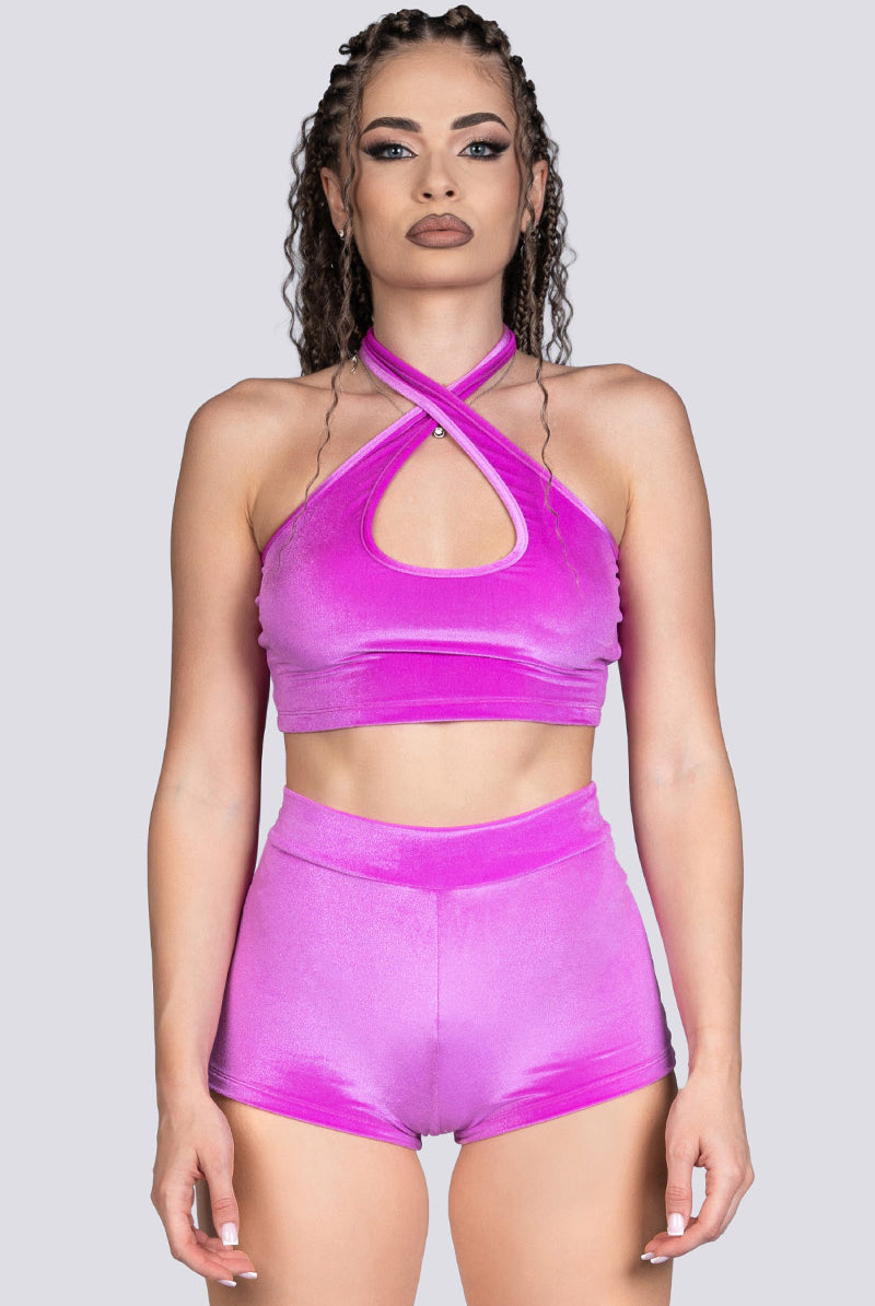 Pink Orchid Velvet Criss Cross Halter Top - Stripper Outfit