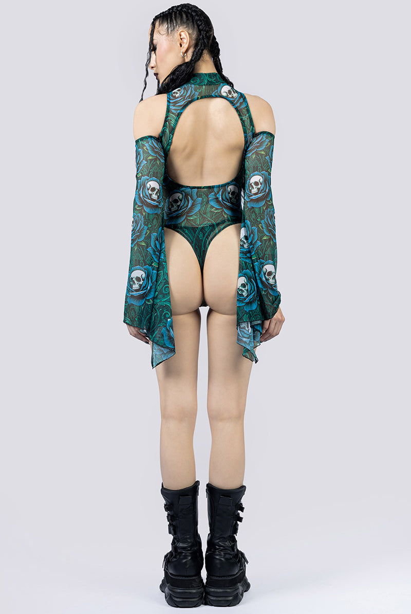 Poison Roses Sheer Cold Sholder Bodysuit Back Goth Wear