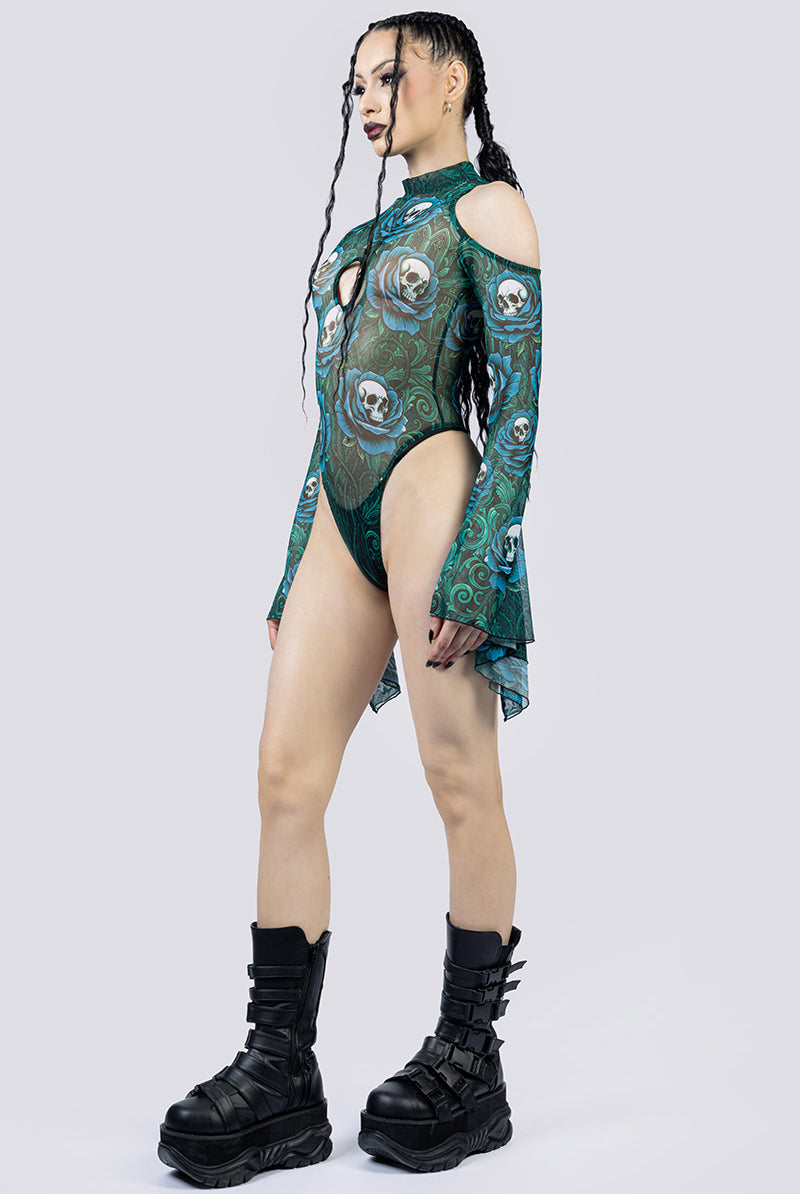 Poison Roses Sheer Cold Sholder Bodysuit Side Gothic Clothing