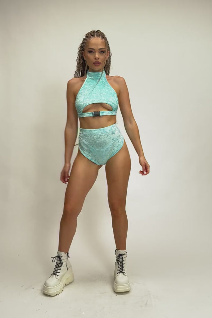 Daydream Booty Shorts Set - Light Blue Velvet Pole Dance Outfit