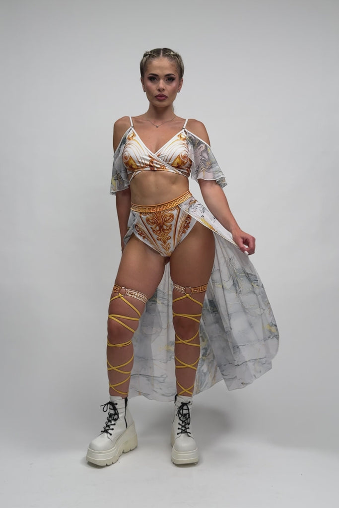 Greek Goddess Open Mesh Maxi Skirt Rave Halloween Outfit