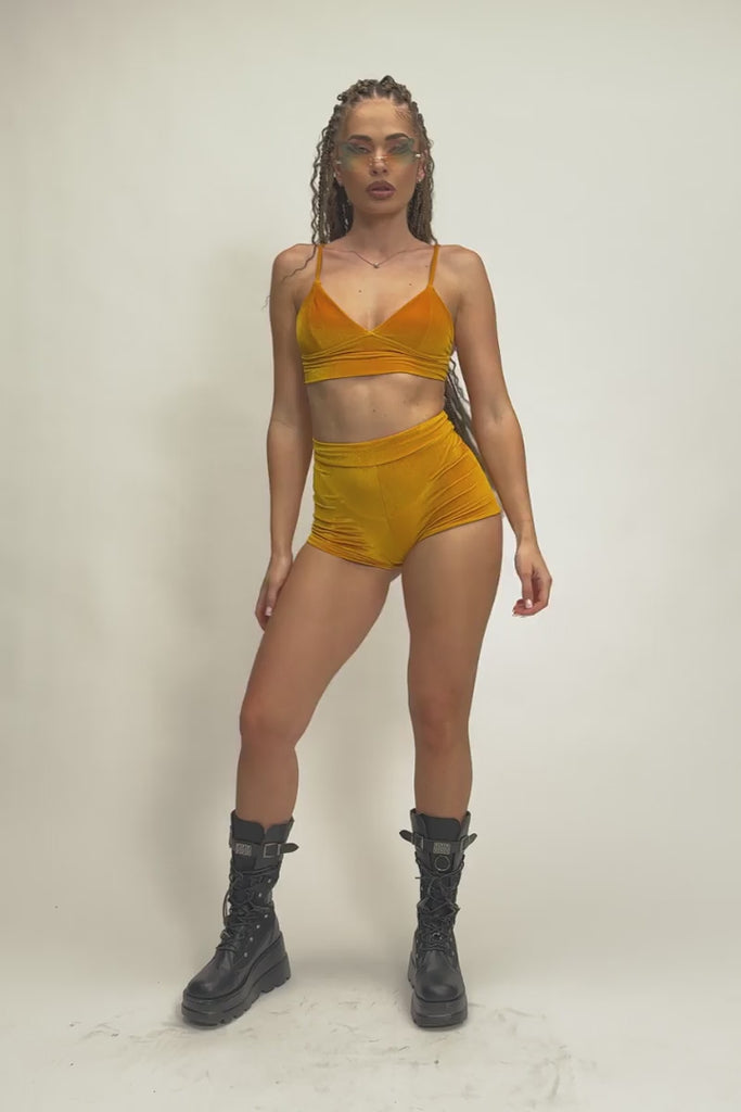 Mirra Velvet High Rise Booty Shorts Set - Pole Dance Outfit