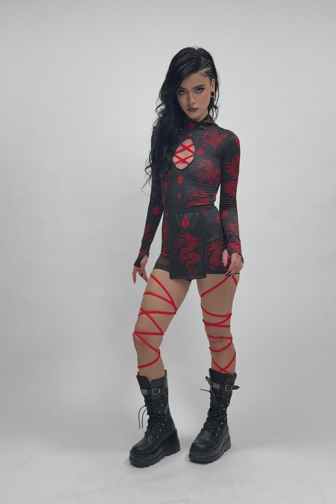 Dragon Dynasty Hooded Cut Out Romper Halloween Style