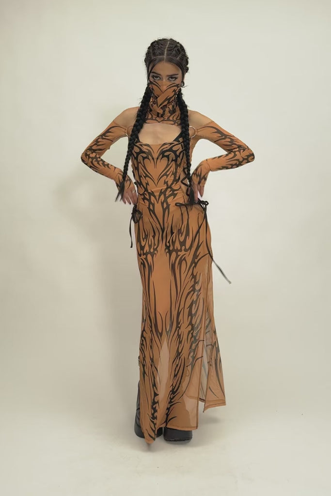 Sandstorm Lace Up Maxi Mesh Dress Rave Clothing