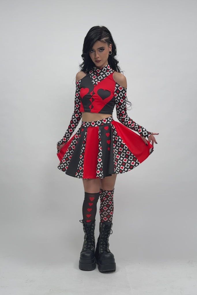 Heartless Queen Flared Mini Skirt Set Rave Halloween Style