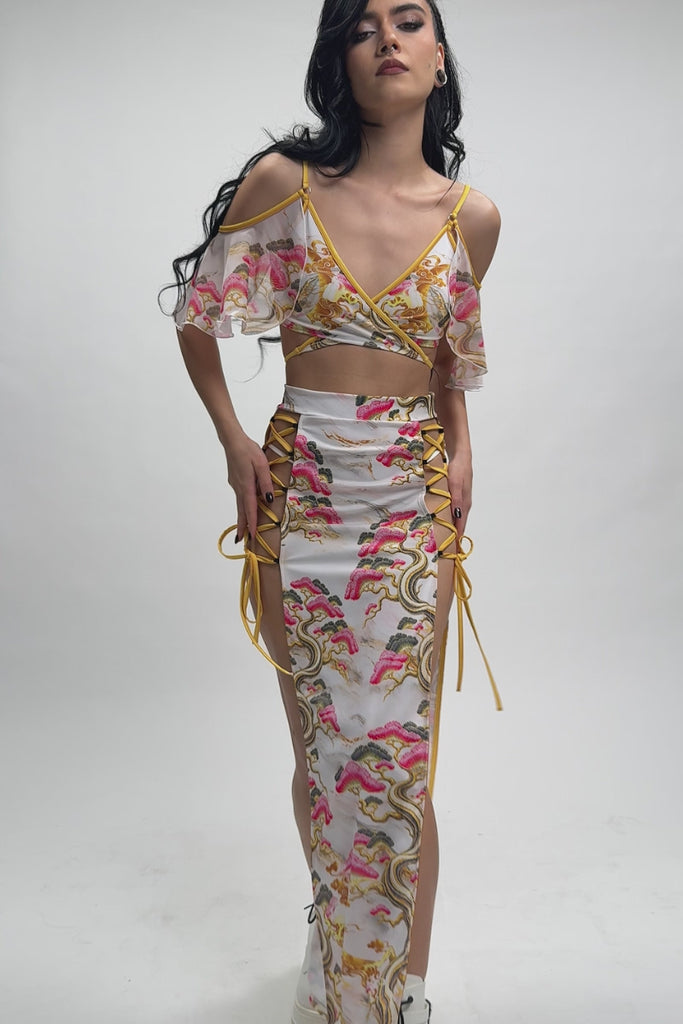 Eternal Blossom High Slit Maxi Skirt Set Halloween Style
