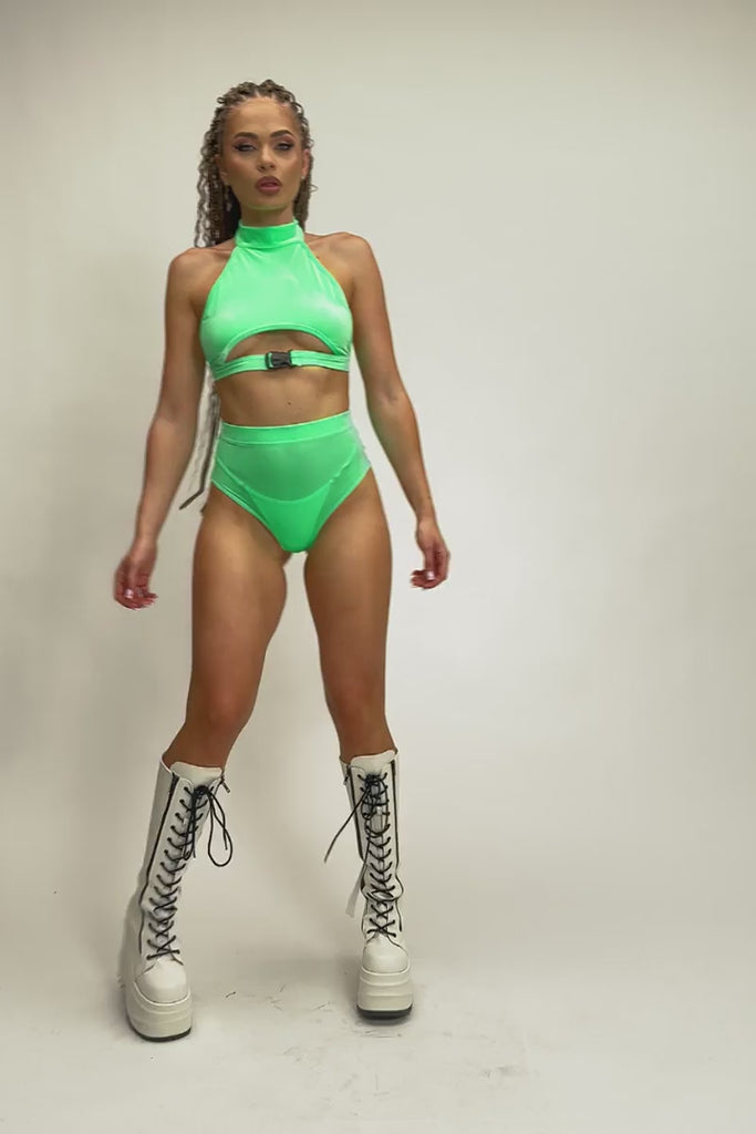 Minty Fresh Booty Shorts Set - Green Velvet Pole Dance Outfit