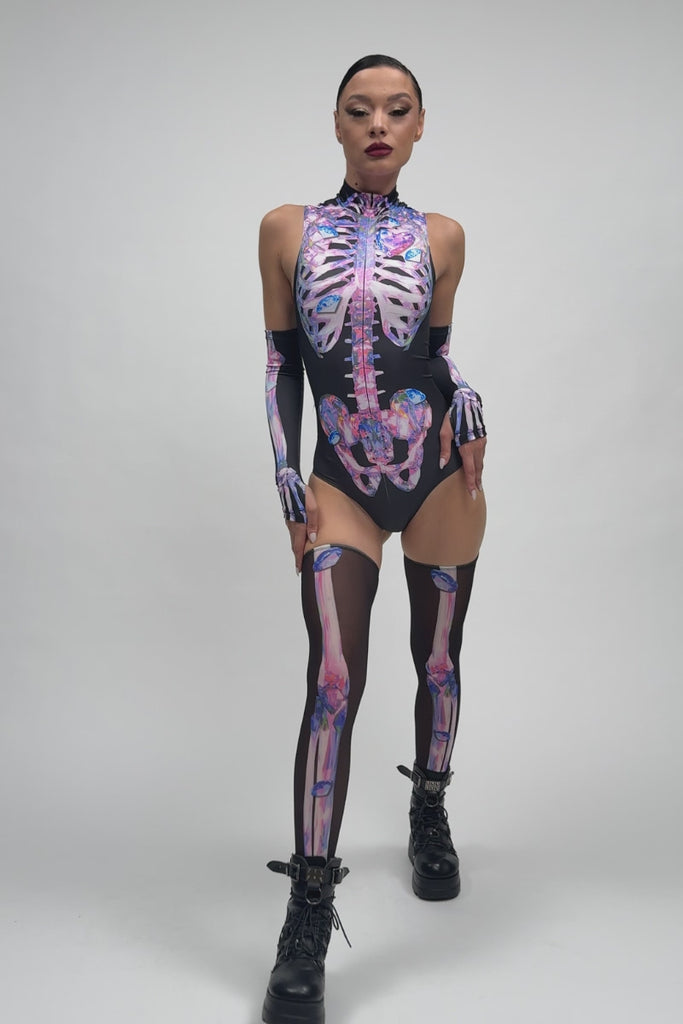 Diamond Skeleton Sleeveless Bodysuit Halloween Style