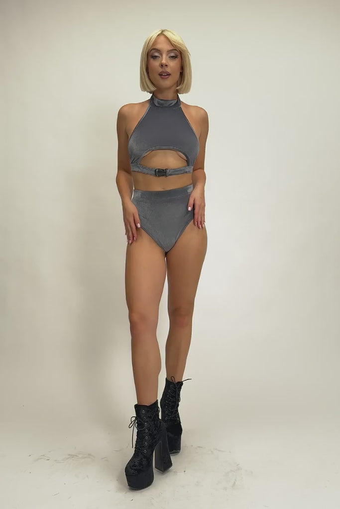 Silver Sass Booty Shorts Set - Gray Velvet Stripper Wear