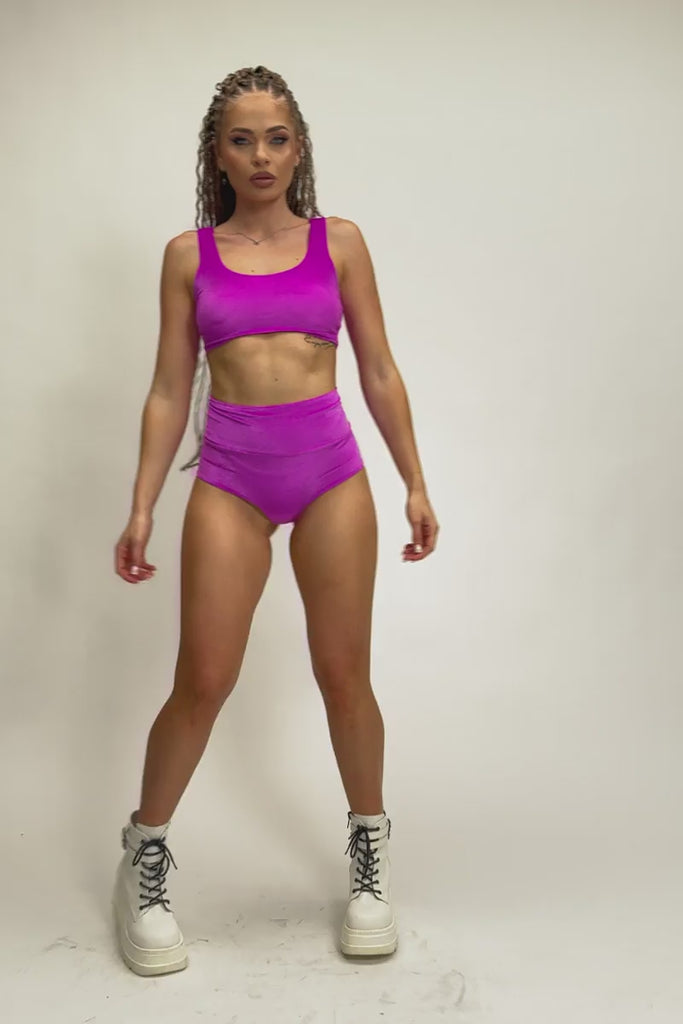 Pink Orchid Velvet High Waisted Lace Up Shorts Set - Pole Dance Outfit