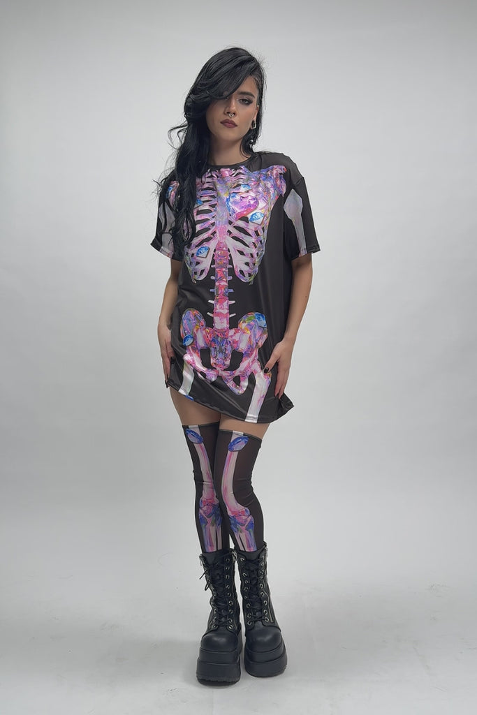 Diamond Skeleton Oversized Tee Dress Halloween Style