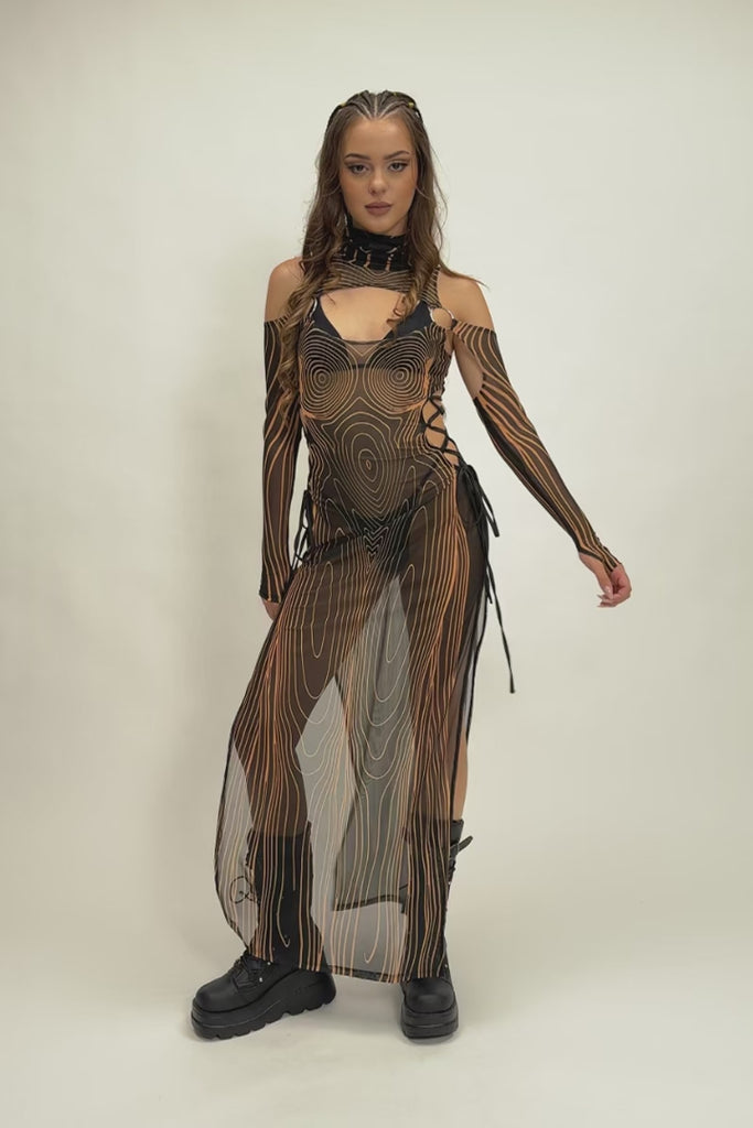 Resonance Lace Up Maxi Mesh Dress Rave Clothing