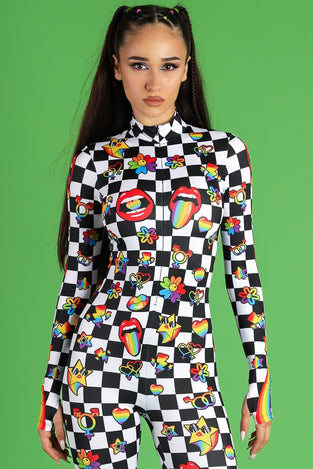 Rave Outfit Pride Stickerbomb Costume Close View