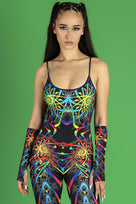 Rave Outfit Psy Carnival Sleeveless Catsuit With Straps Close View