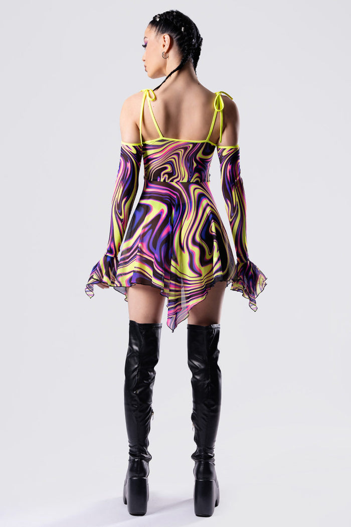 Rave Outfit Psychaotic Mesh Strappy Dress Back View