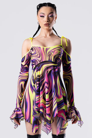Rave Outfit Psychaotic Mesh Strappy Dress Close Front View