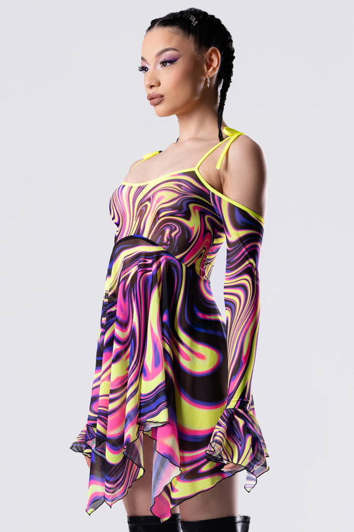 Rave Outfit Psychaotic Mesh Strappy Dress Close Side View