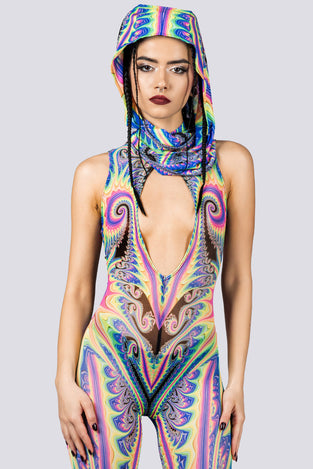 Rave Outfit Psychedelica Mesh Cut Out Jumpsuit Close View