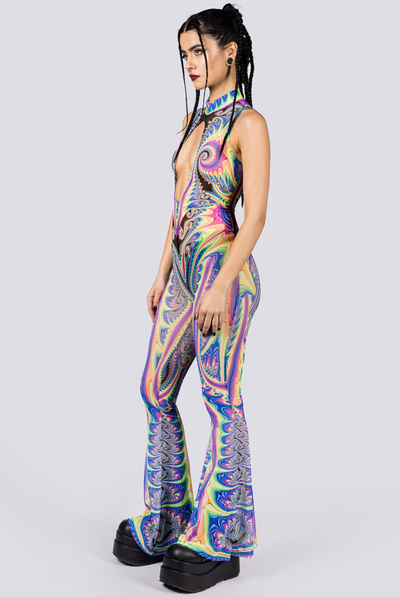 Psychedelica Mesh Cut Out Jumpsuit Left Side View