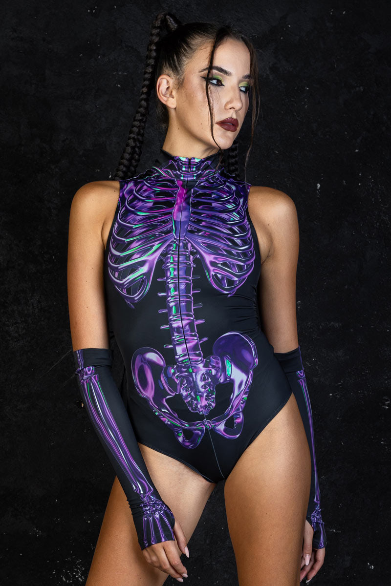 Purple Skeleton Sleeveless Bodysuit