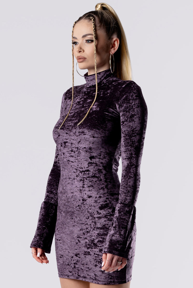 velvet high neck bodycon dress Purple Smoke High Neck Bodycon Dress
