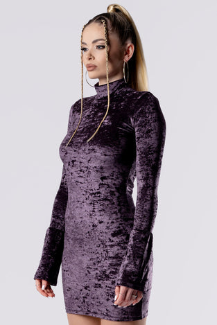 purple-smoke-high-neck-bodycon-dress-purple-velvet-close-side-view
