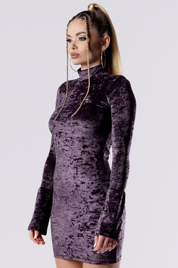 purple long sleeve bodycon dress Purple Smoke High Neck Bodycon Dress