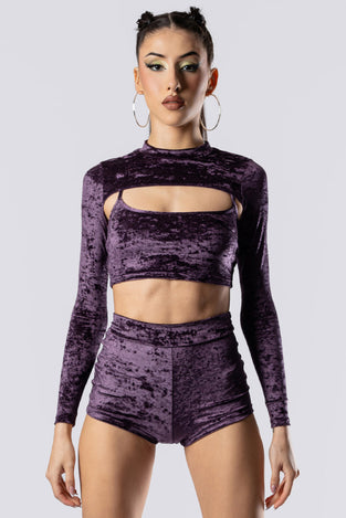 Rave Outfit Purple Smoke High Waisted Shorts Purple Velvet Close View