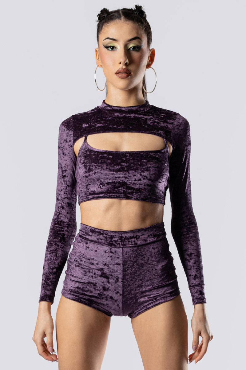 Purple Smoke High Waisted Shorts Set - Velvet