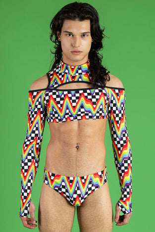 Queer Cheer Men's Cold Shoulder Crop Top Front View