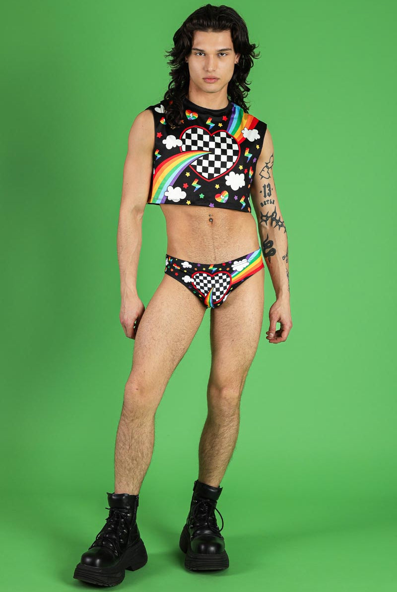 Men's Fringe Trim Crop Top – Long Sleeve Party Top For Rave & Clubwear