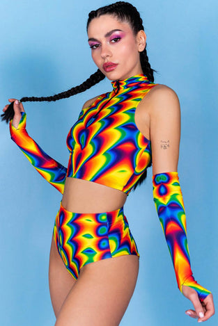 Rave Outfit Rainbow Bloom Booty Shorts Set Side View