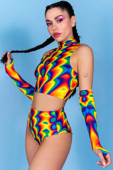 Rave Outfit Rainbow Bloom Booty Shorts Set Side View
