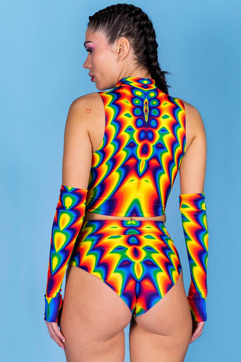 Rainbow Bloom Half Zip Crop Top Back View 