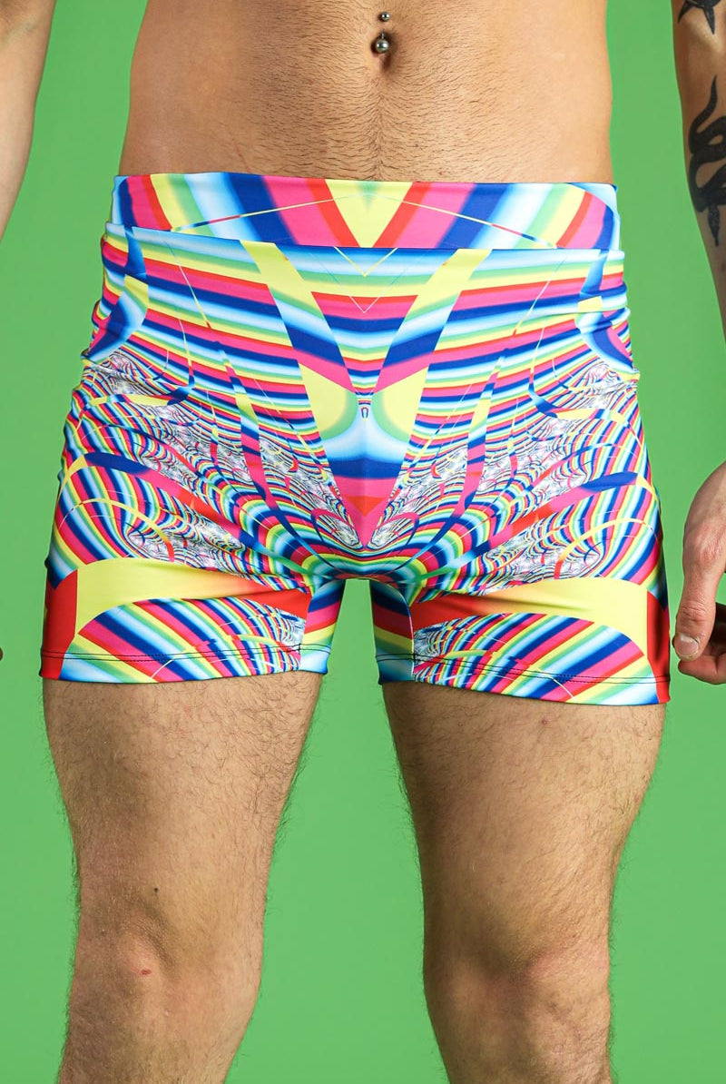 Rainbow Dimension High Waisted Men Shorts Close View