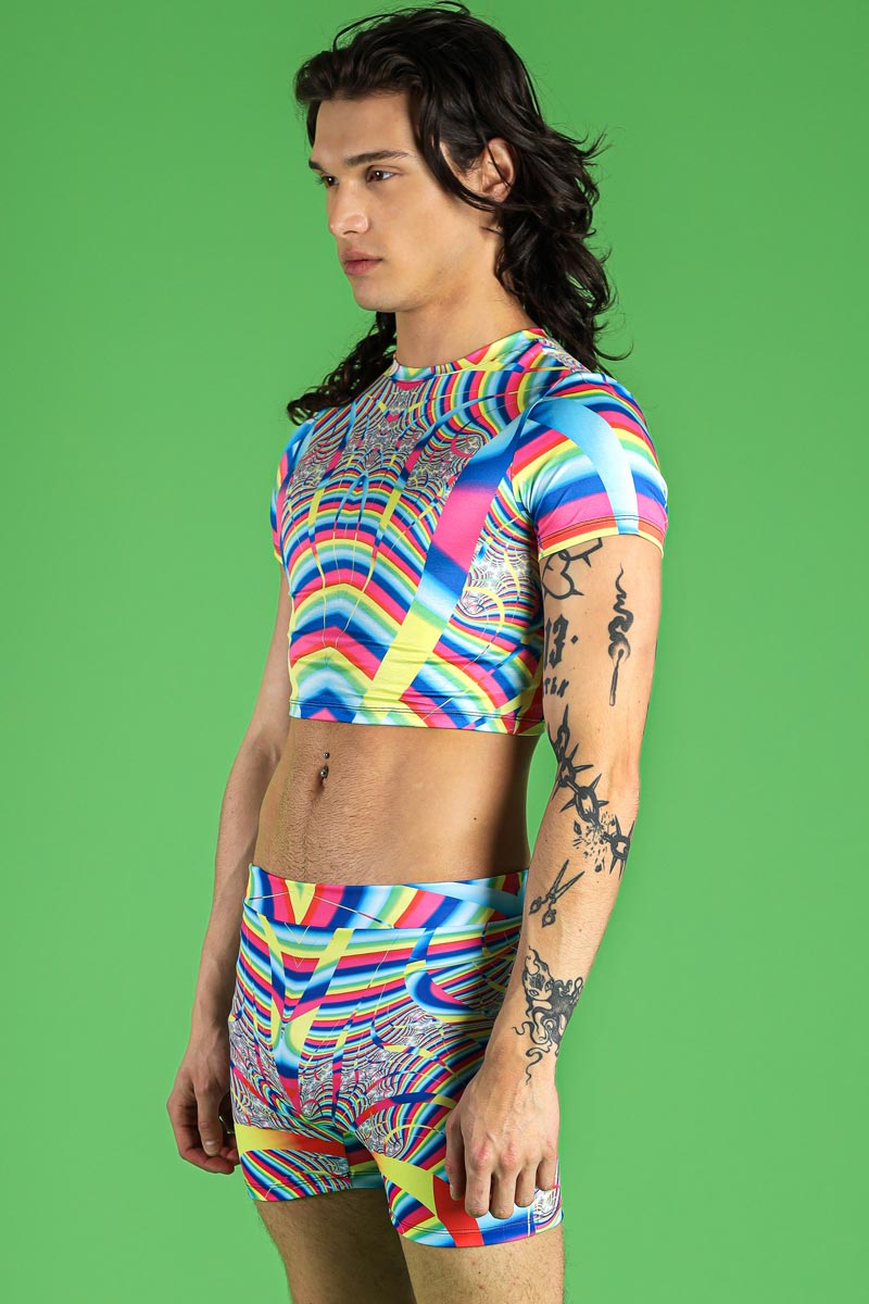 Rainbow Dimension Short Sleeves Pride Crop Top | Devil Walking
