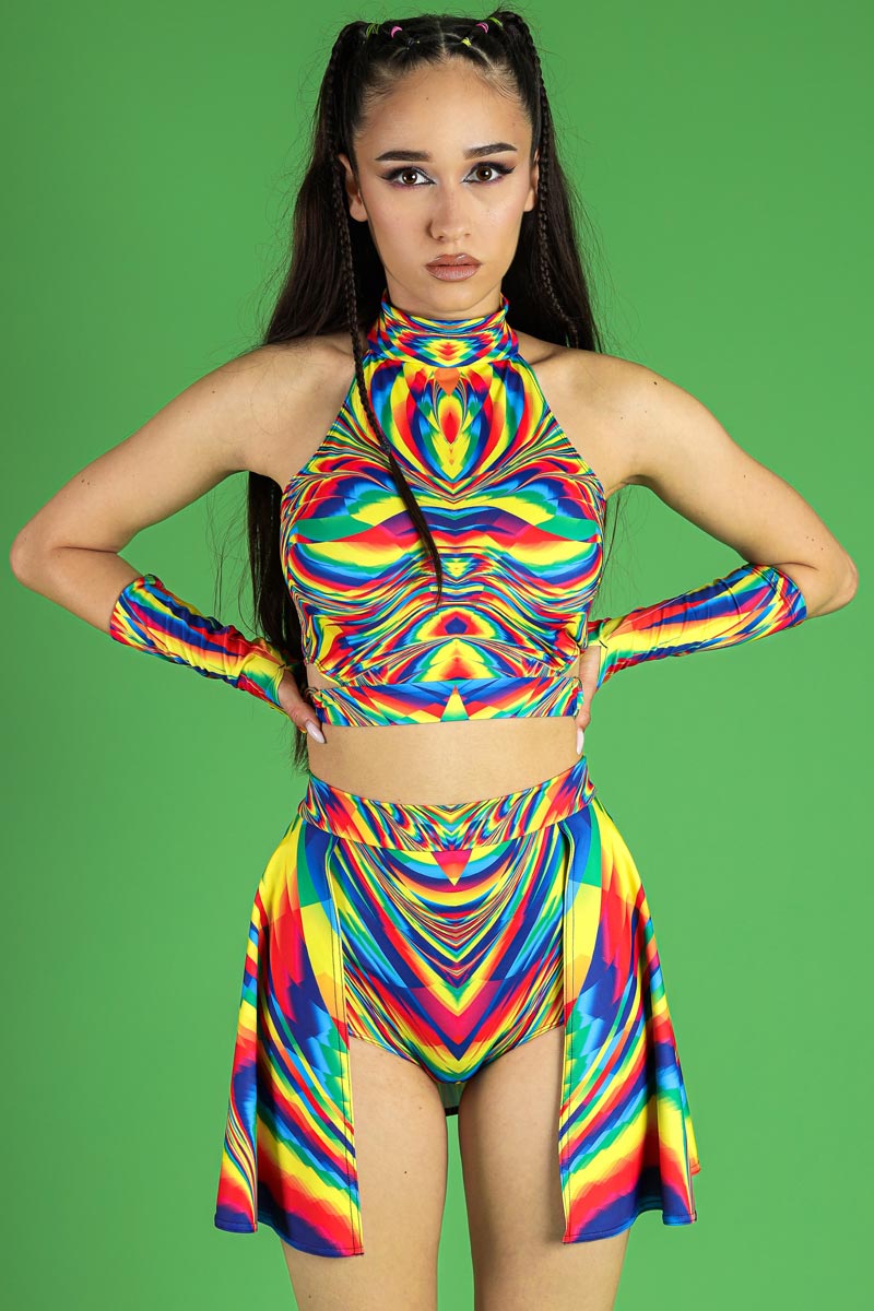 Rainbow Glitch High Neck Crop Top