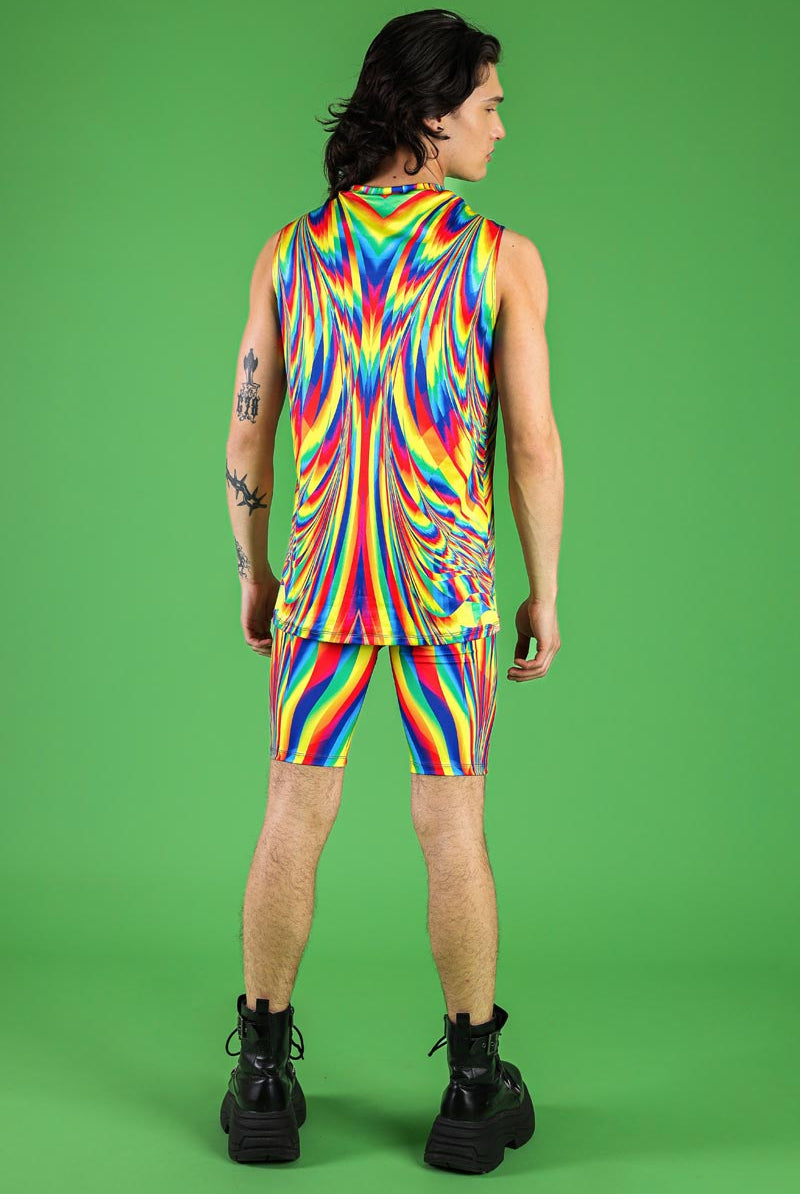 Rainbow Glitch Men's Biker Shorts Back View