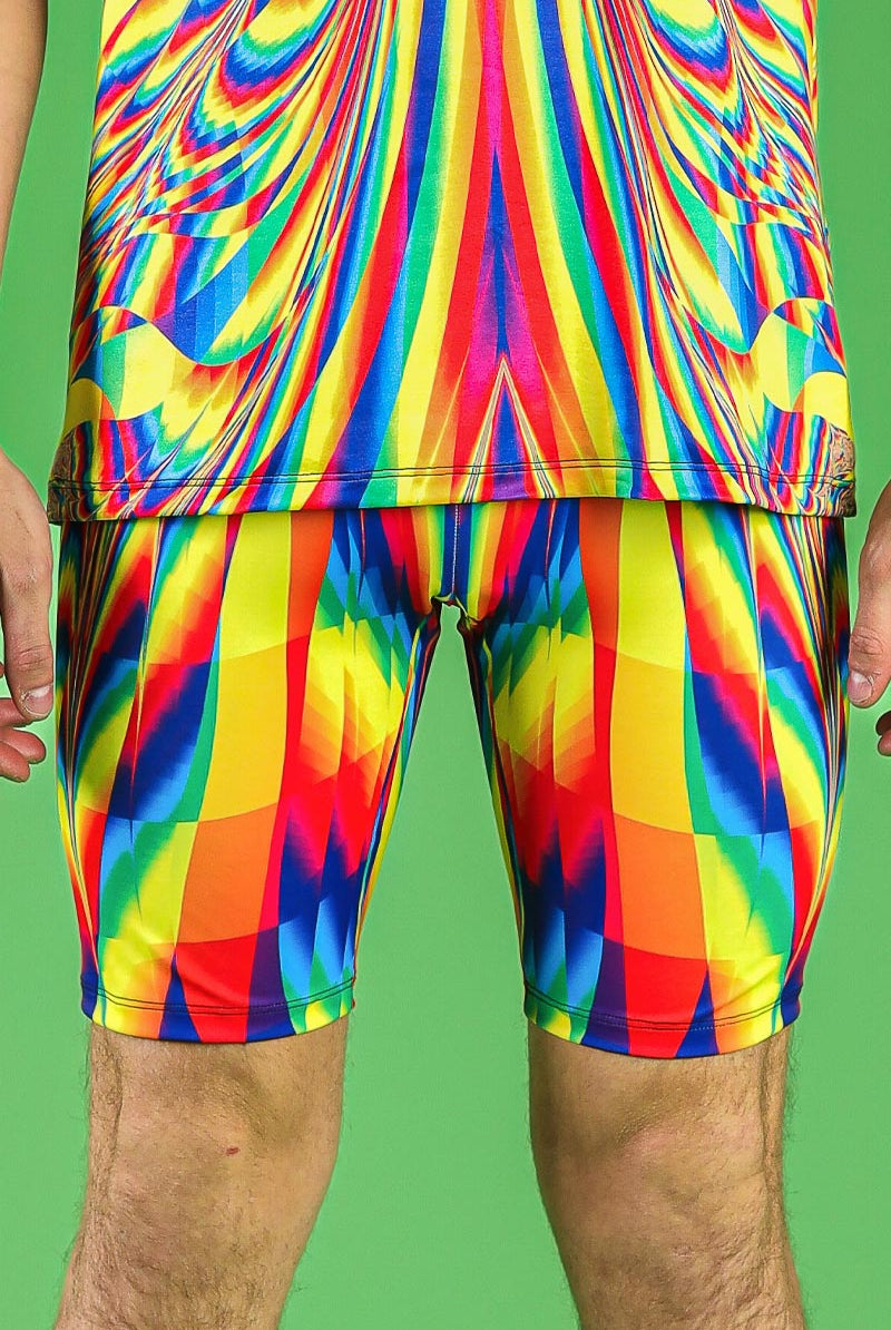 Rainbow Glitch Men's Biker Shorts Close View