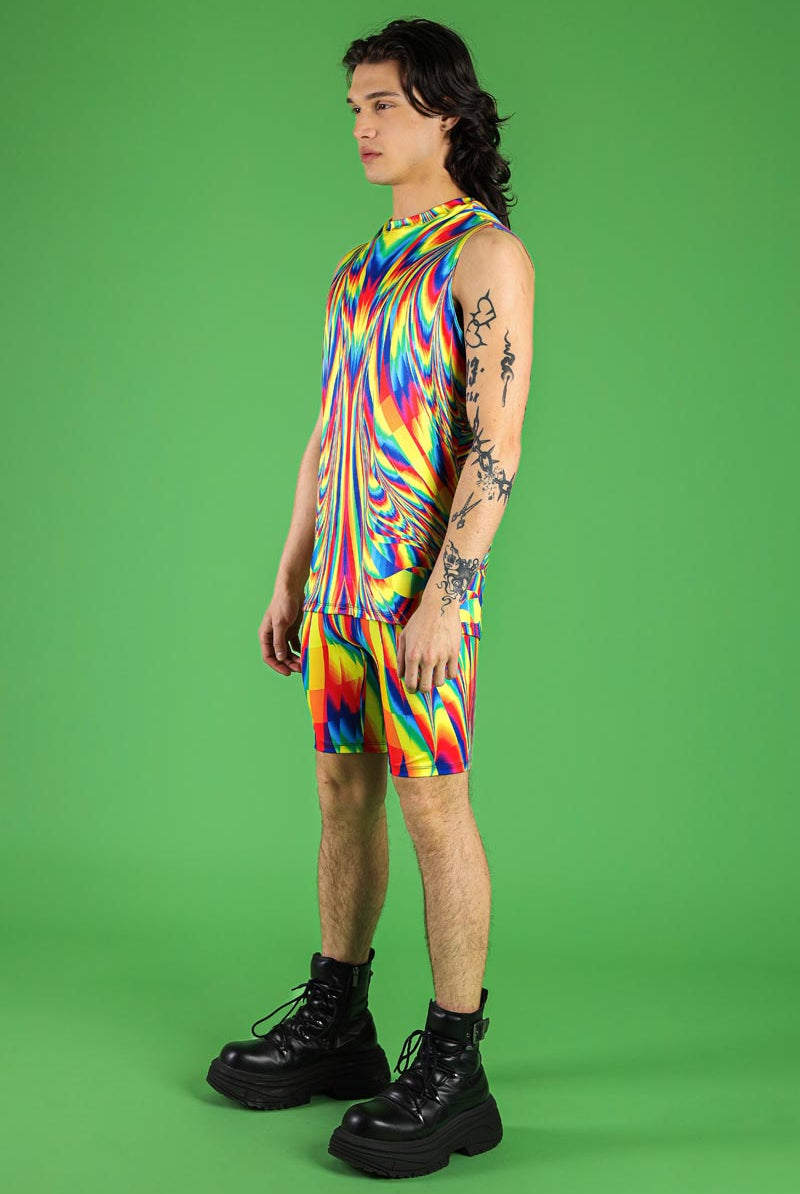 Rainbow Glitch Men's Biker Shorts Side View